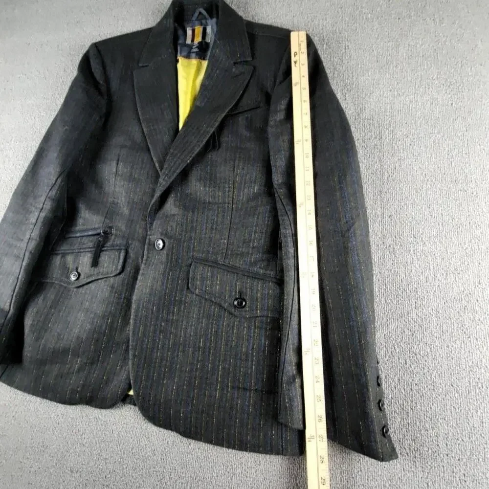 Diesel Blazer Mens L Gray Blue Gold Cotton Metal Sport Coat Jacket Italy HTF